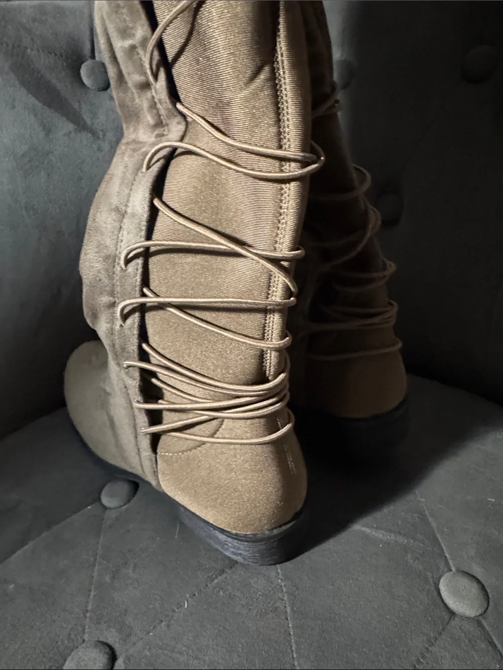 Knee-High Lace Back Women's Boots in Taupe